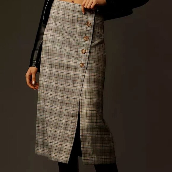 Anthropologie Dresses & Skirts - Anthropologie Porridge Plaid Side Button Midi Skirt Size S NWT